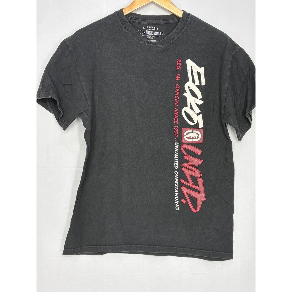 Ecko Unltd. Mens Graphic T-Shirt Black Vertical Logo Short Sleeve Medium Vintage